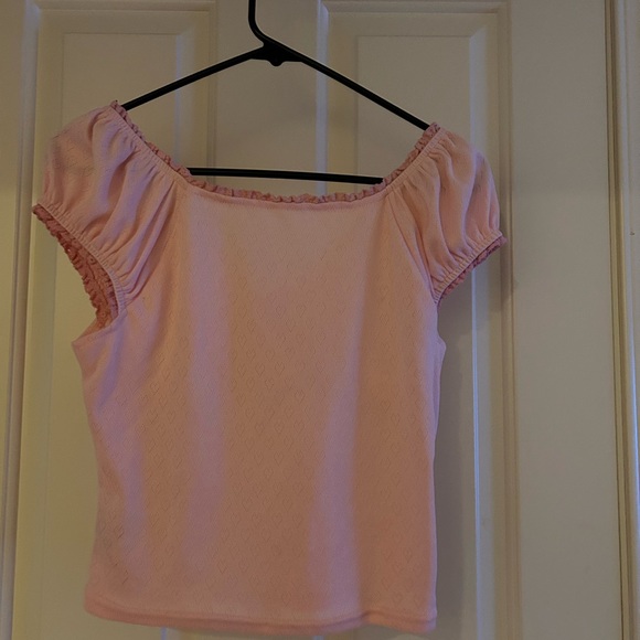 Shin Pink Puff-Sleeve Ruffle Blouse Size Medium - Picture 2 of 3
